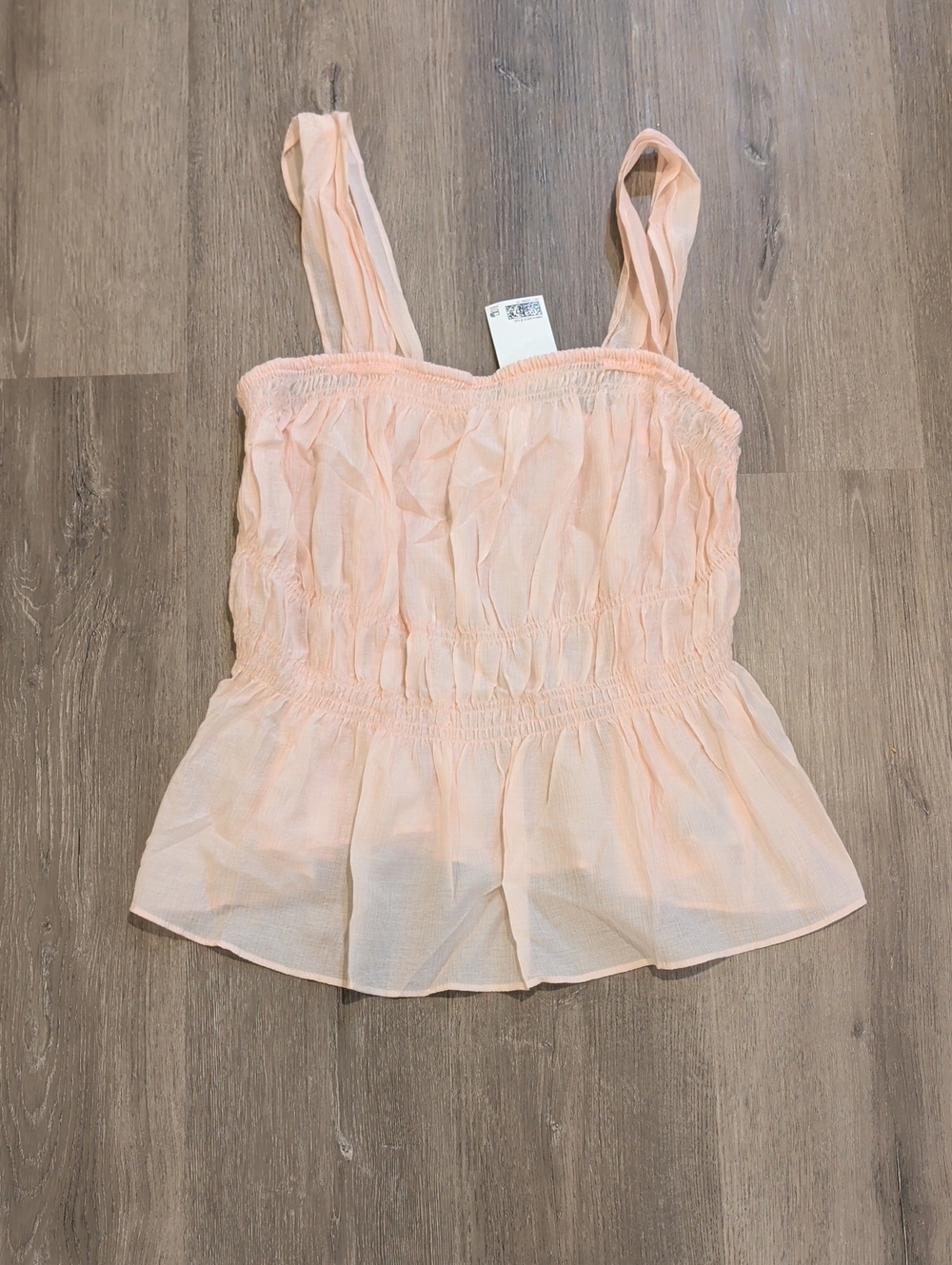 Light Peach Smocked Peplum Tank Top - Women